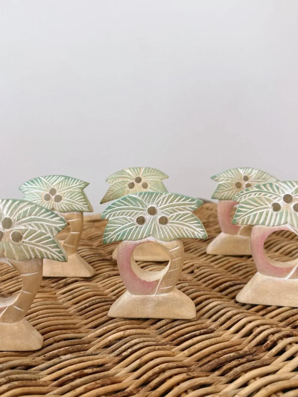 Hand Carved Wooden Palm Tree Napkin Rings (Set of 6)